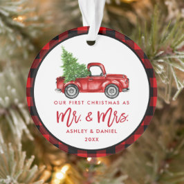 Red Brush Script Truck Erste Weihnachtsfeier Karie Ornament
