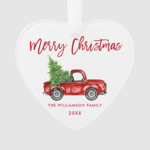 Red Brush Script Vintag Red Truck Herz Ornament