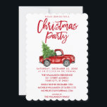 Red Brush Script Vintag Truck Christmas Party S Einladung<br><div class="desc">Brush Script Wasserfarbe Vintag Red Truck mit Weihnachtsbaum - Weihnachtsbaum - Party Einladung - Rote Schrift,  Scalloped Edges</div>