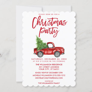 Red Brush Script Vintag Truck Christmas Party S Einladung