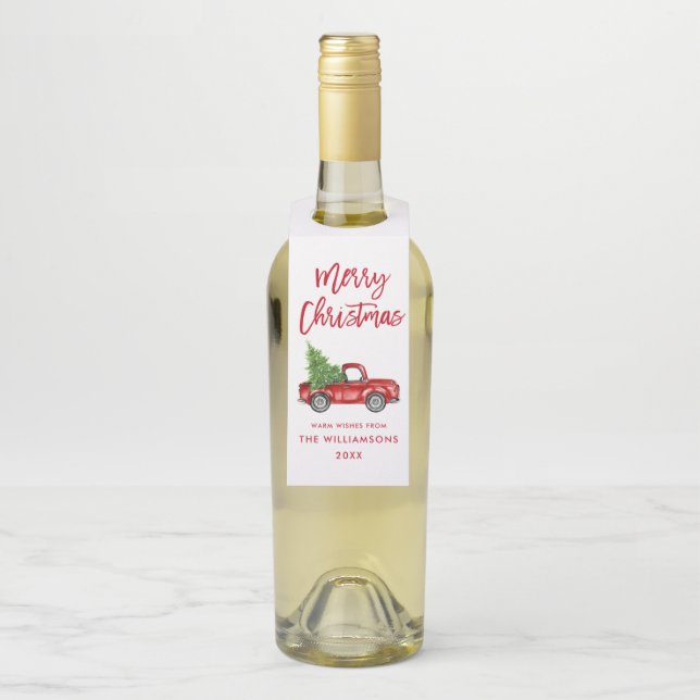 Red Brush Script Vintag Truck Flaschenanhänger (Auf Flasche)