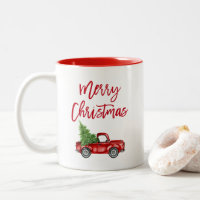 Red Brush Script Vintag Truck Weihnachtsbaum