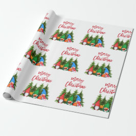 Red Brush Script Weihnachten Wasserfarben Gnomes B Geschenkpapier