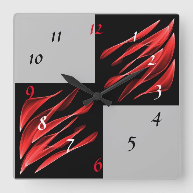Red Brush Shades Black Pattern Quadratische Wanduhr (Vorderseite)