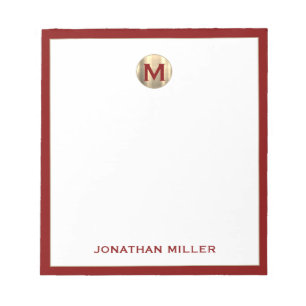 Red Brushed Gold Monogram Notepad Notizblock