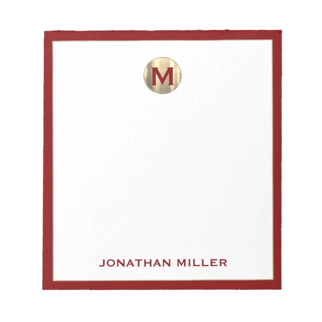 Red Brushed Gold Monogram Notepad Notizblock (Vorderseite)