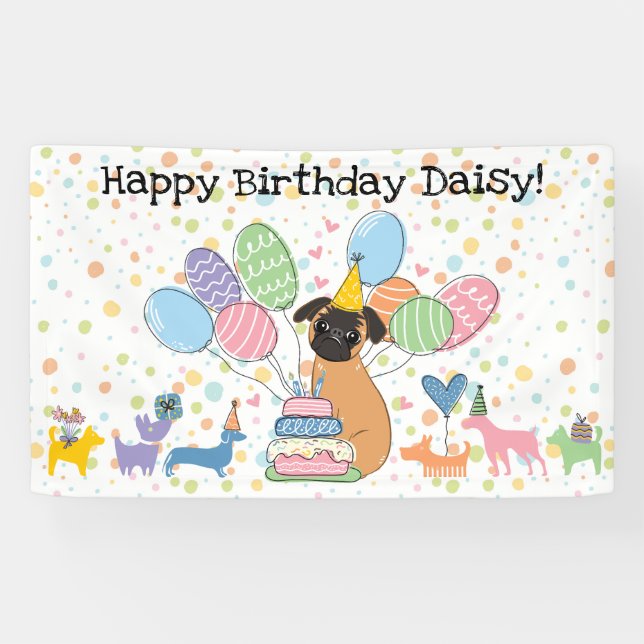 Red Brussels Griffon Dog Birthday Party Banner (Horizontal)