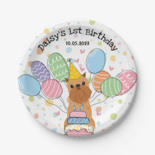 Red Brussels Griffon Dog Birthday Party Pappteller