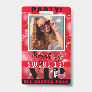 Red Bubble Hearts Geburtstagsparty VIP Pass Abzeic Ausweis