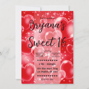 Red Bubble Hearts Niedlich Girly 90er Geburtstagsp Einladung