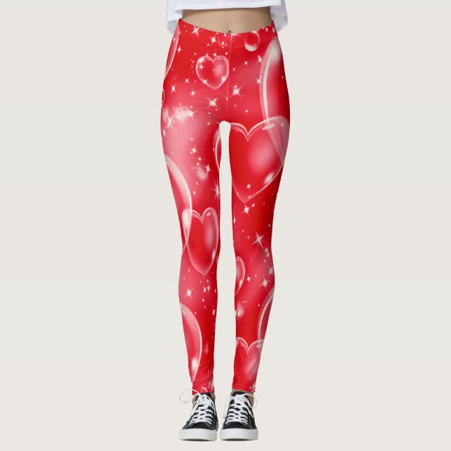 Red Bubble Hearts Niedlich Girly 90er Leggings (Vorderseite)