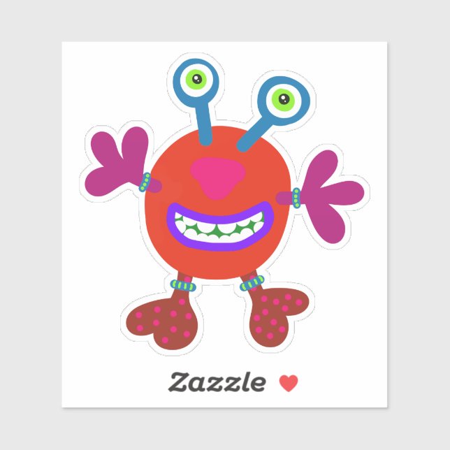 Red Bubby Mit Augen Whimsical Monster 4 x 4 Aufkleber (Blatt)