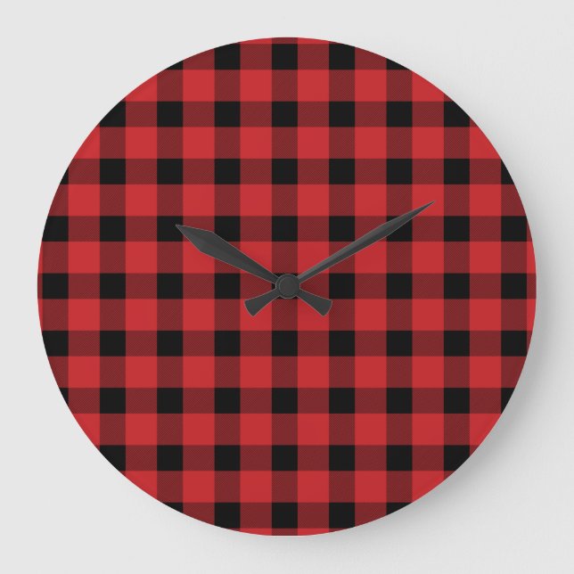 Red Buffalo Country Lumberjack Kariert Große Wanduhr (Vorderseite)