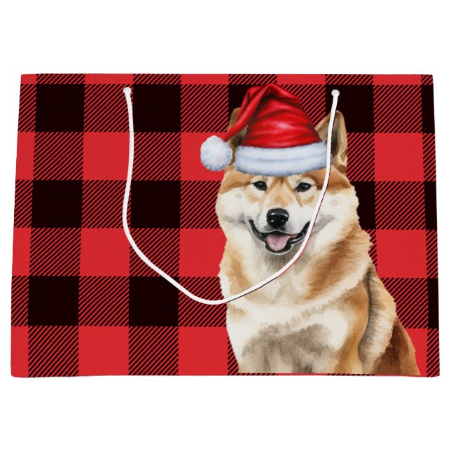 Red Buffalo Kariert Akita Dog Holiday Große Geschenktüte (Vorderseite)