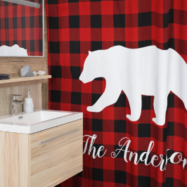 Red Buffalo Kariert & Bear | Geschenk für persönli Duschvorhang