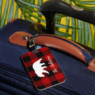 Red Buffalo Kariert & Bear   Geschenk für persönli Gepäckanhänger