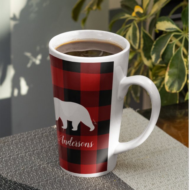 Red Buffalo Kariert & Bear | Geschenk für persönli Milchtasse (Von Creator hochgeladen)