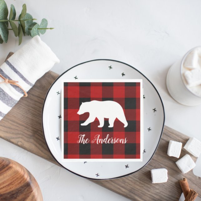 Red Buffalo Kariert & Bear | Geschenk für persönli Serviette (Von Creator hochgeladen)