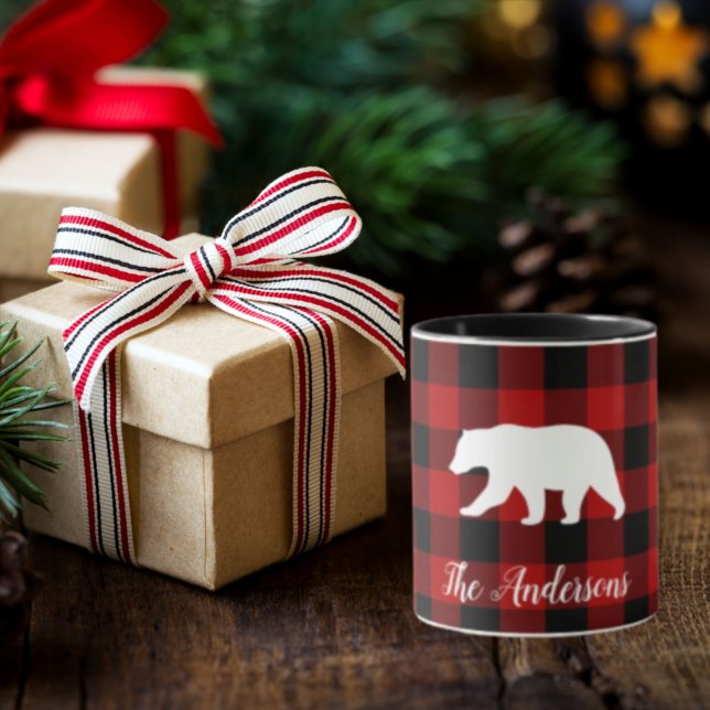 Red Buffalo Kariert & Bear | Geschenk für persönli Tasse (Von Creator hochgeladen)