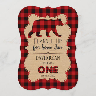 Red Buffalo Kariert Birthday ONE Custom Einladung