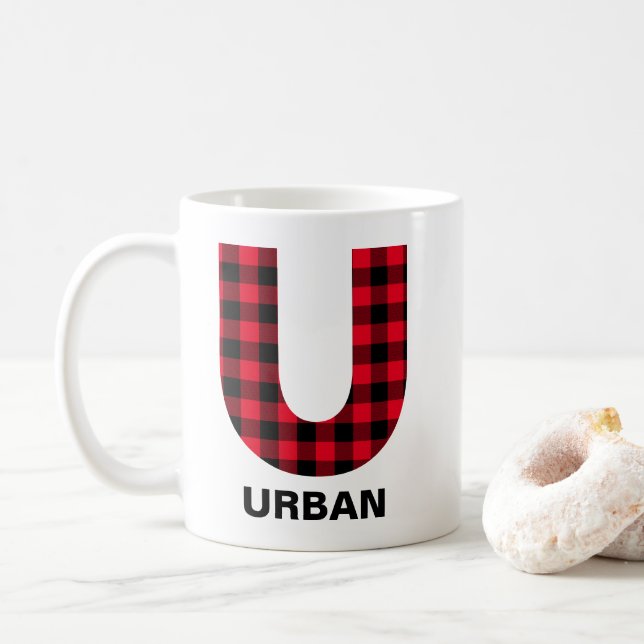 Red Buffalo Kariert Bold Initial U Monogram Kaffeetasse (Mit Donut)