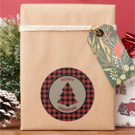 Red Buffalo Kariert Border Weihnachtsbaum Runder Aufkleber
