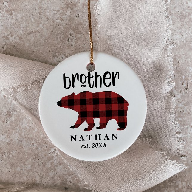Red Buffalo Kariert Brother Bear Holiday Keramik Ornament (Von Creator hochgeladen)
