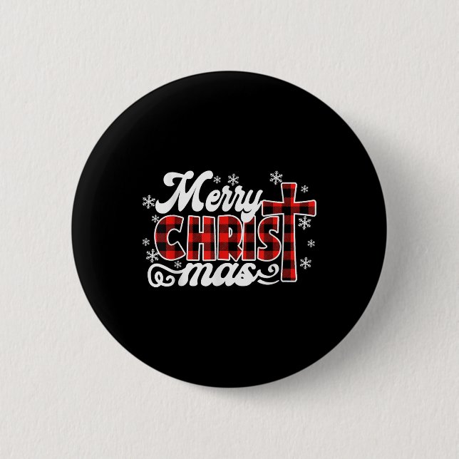 Red Buffalo Kariert Cross Frohe Weihnachten Vintag Button (Vorderseite)