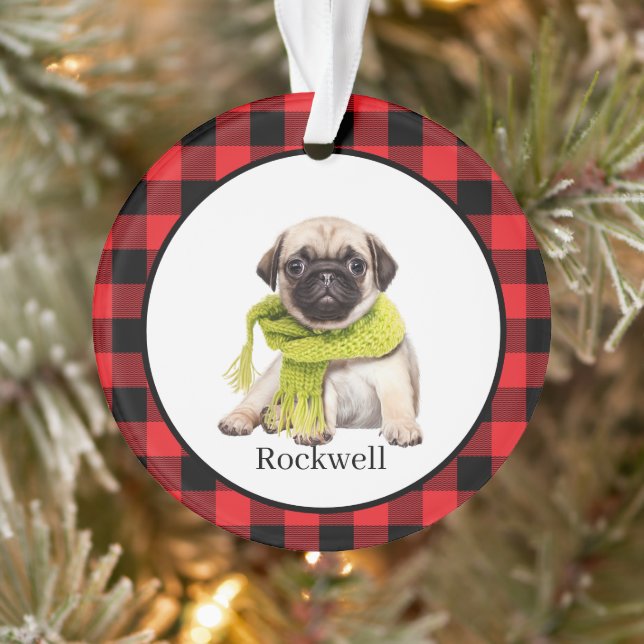 Red Buffalo Kariert Custom Pet Foto Ornament (Baum)