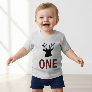Red Buffalo Kariert Deer 1. Lumberjack Geburtstag Baby T-shirt