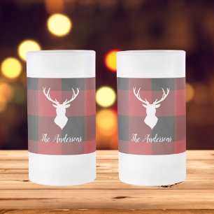 Red Buffalo Kariert & Deer   Geschenk für persönli Mattglas Bierglas