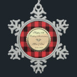 Red Buffalo Kariert,Diamond 10. Hochzeitstag Schneeflocken Zinn-Ornament<br><div class="desc">Roter Büffel kariert mit Golddiamant 10. Hochzeitstag Schmuck.</div>