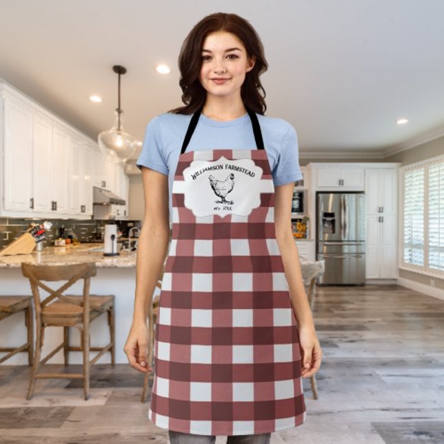 Red Buffalo Kariert Farm Chicken Schürze (Red Buffalo Plaid Farm Chicken Personalized Apron)