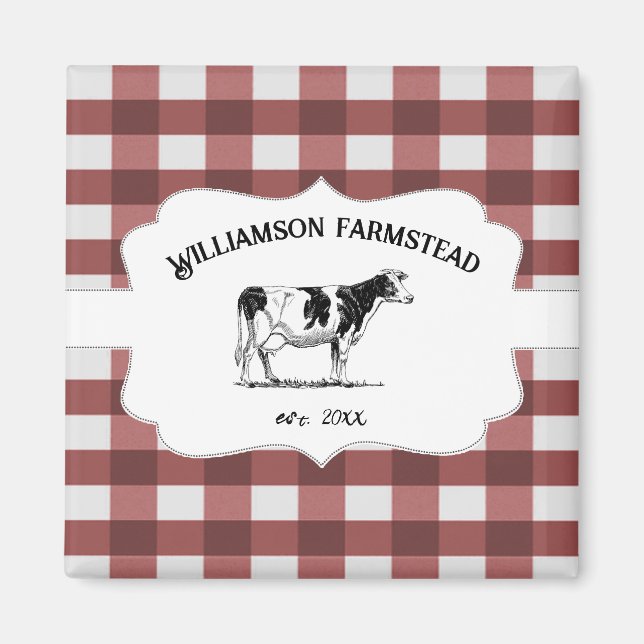 Red Buffalo Kariert Farm Cow Magnet (Vorne)