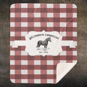 Red Buffalo Kariert Farm Horse Sherpa Blanket Sherpadecke