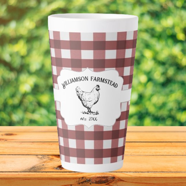 Red Buffalo Kariert Farm Hühnchen Latte Tasse (Red Buffalo Plaid Farm Chicken Personalized Latte Mug)