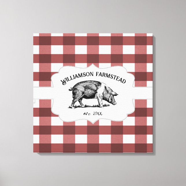 Red Buffalo Kariert Farm Pig Canvas Print Leinwanddruck (Vorderseite)