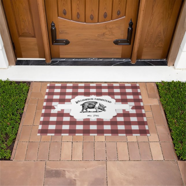 Red Buffalo Kariert Farm Pig Doormat Fußmatte (Außenbereich)