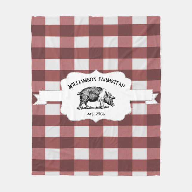 Red Buffalo Kariert Farm Pig Fleece Blanket (Vorderseite)