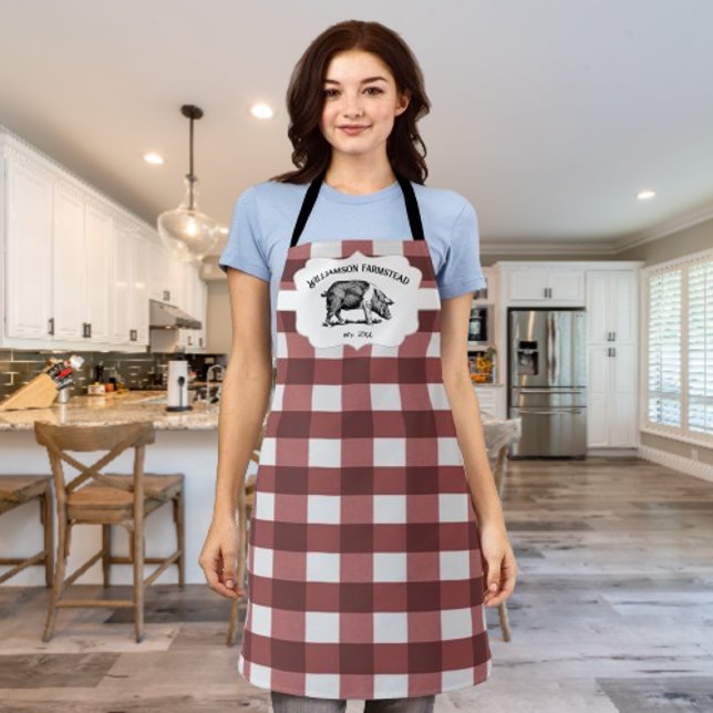 Red Buffalo Kariert Farm Pig Schürze (Red Buffalo Plaid Farm Pig Personalized Apron)