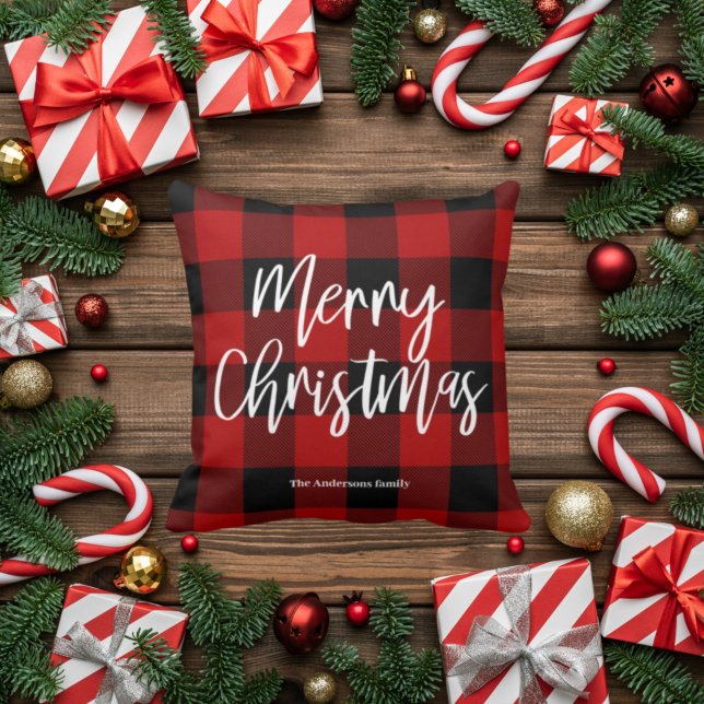 Red Buffalo Kariert & Frohe Weihnachten |Persönlic Kissen (Von Creator hochgeladen)