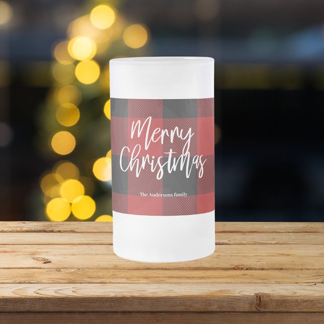 Red Buffalo Kariert & Frohe Weihnachten |Persönlic Mattglas Bierglas (Von Creator hochgeladen)