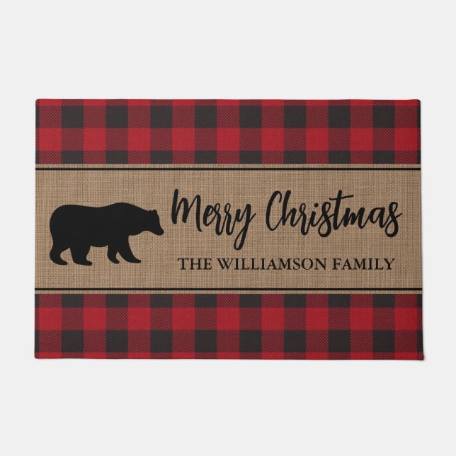 Red Buffalo Kariert Frohe Weihnachtsbären Urlaub Fußmatte (Vorderseite)