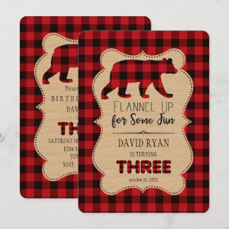 Red Buffalo Kariert Geburtstag DREI Angepasste Einladung