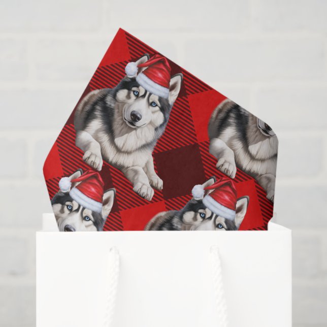 Red Buffalo Kariert Husky Dog Weihnachtsfeiertag Seidenpapier (Geschenktüte)