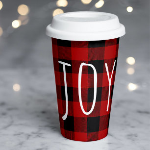 Red Buffalo Kariert & Joy Happy Holiday Pappbecher