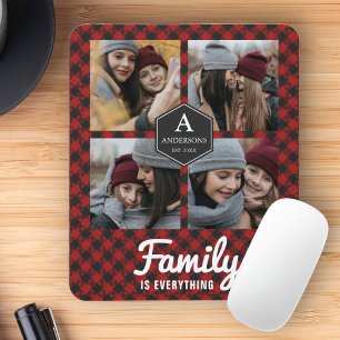 Red Buffalo Kariert Lumberjack Familienfoto Collag Mousepad