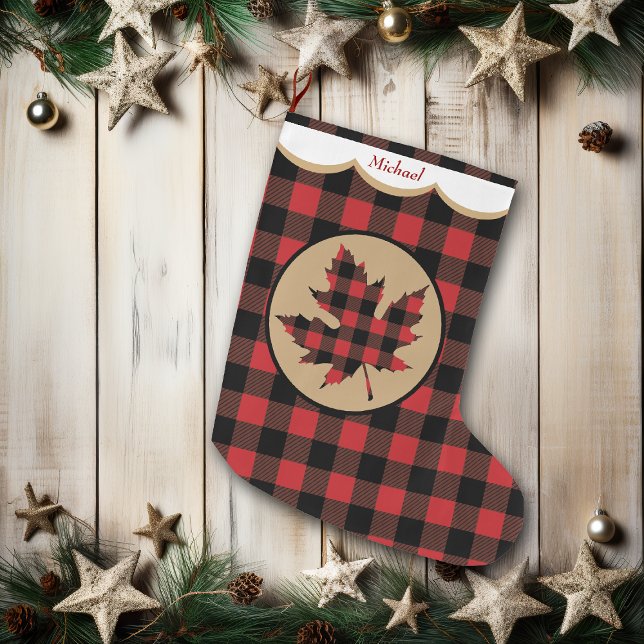 Red Buffalo Kariert Maple Leaf Personalisiert Großer Weihnachtsstrumpf (Von Creator hochgeladen)