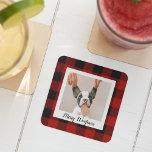 Red Buffalo Kariert & Merry Woofmas mit Hund-Foto Glasuntersetzer<br><div class="desc">Red Buffalo Kariert & Merry Woofmas mit Hund-Foto</div>