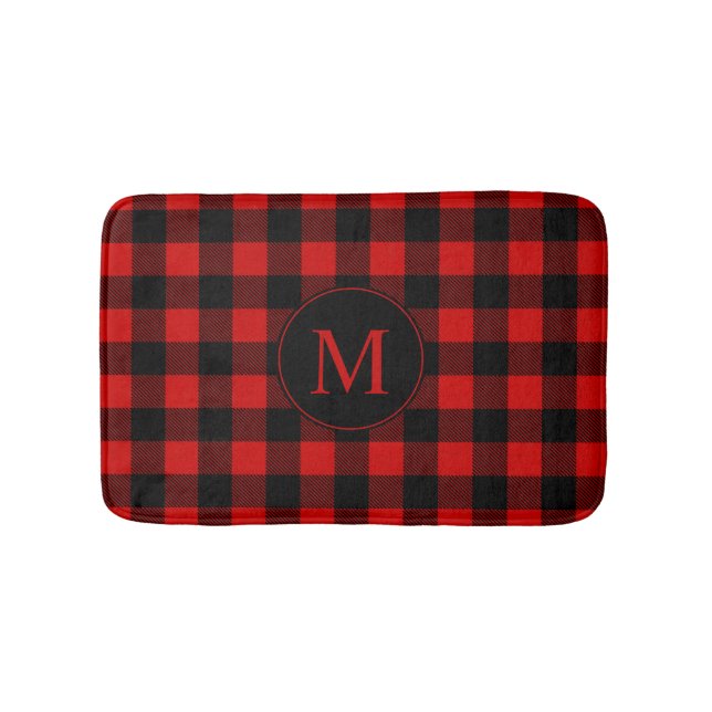 Red Buffalo Kariert mit Custom Monogram Badematte (Vorderseite)